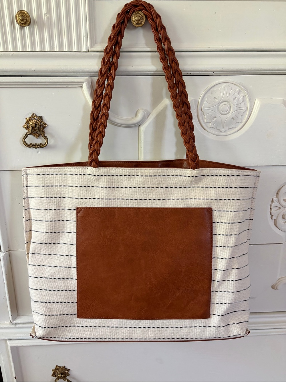 Miztique Canvas and Faux Leather Tote Bag